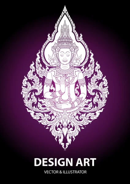 Mise en page thai buddha contour course vecteur — Image vectorielle