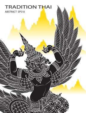 Kral kuş anahat Tay geleneği Tay tasarım vektör çizim