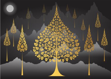 Bodhi Tree thai tradition on Mountain background clipart