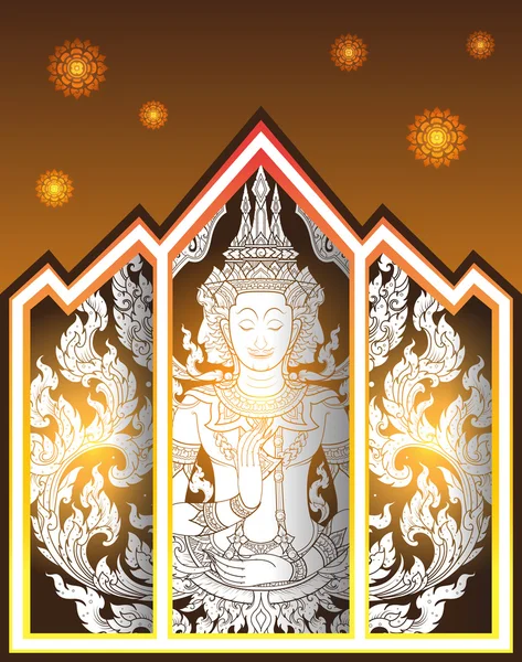 Thai vázlatos Buddha ablak templom vektor — Stock Vector