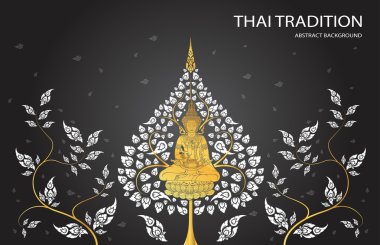 buddha and leaf of thai tradition clipart