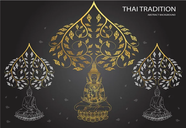 Bouddha et feuille de tradition thaïe — Image vectorielle