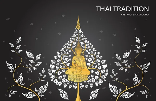 Buddha und Blatt der thailändischen Tradition — Stockvektor