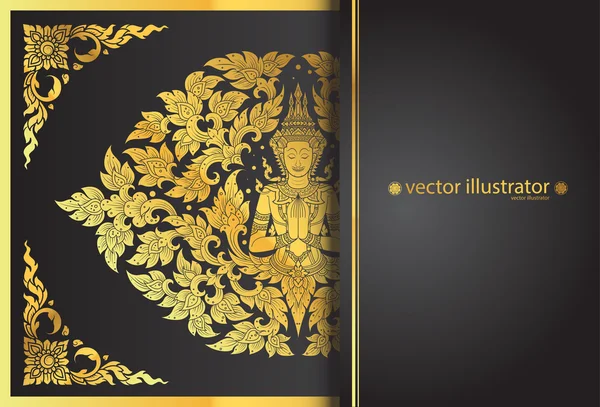 Diseño buddha y flor línea tailandesa tradición — Vector de stock