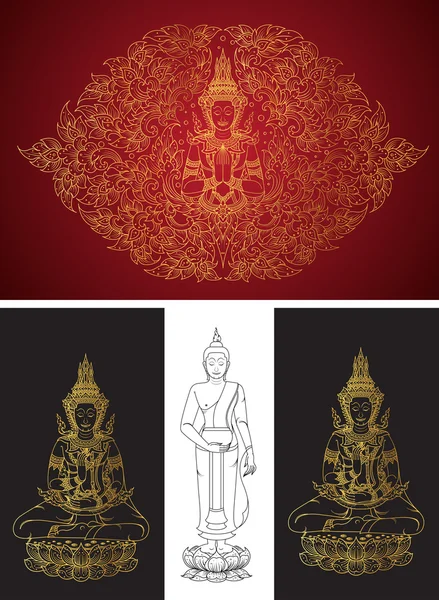 Establecer buddha línea tailandesa tradición — Archivo Imágenes Vectoriales