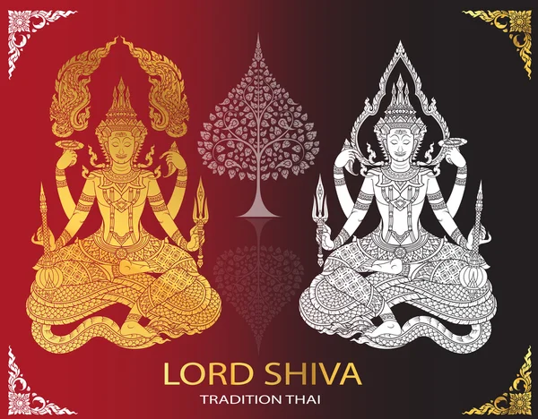 Señor Shiva y Bodhi Árbol thai tradición — Vector de stock