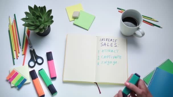 Businesswoman thinking how to increase sales — Stock Video