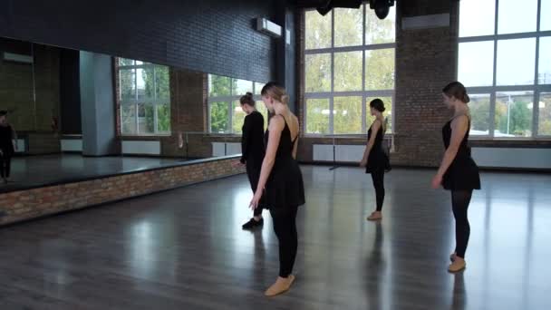 Elegante balletdansers tijdens lessen in de balzaal — Stockvideo