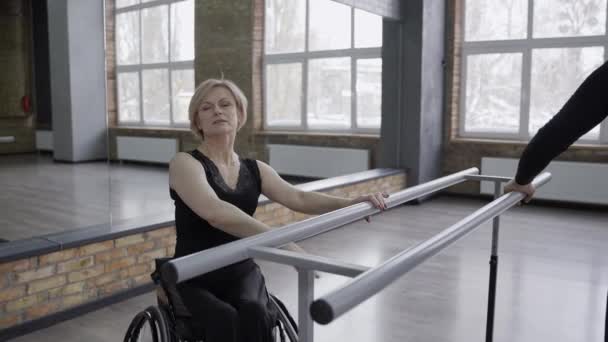 Formation de danseurs de ballet professionnels à la barre de ballet — Video