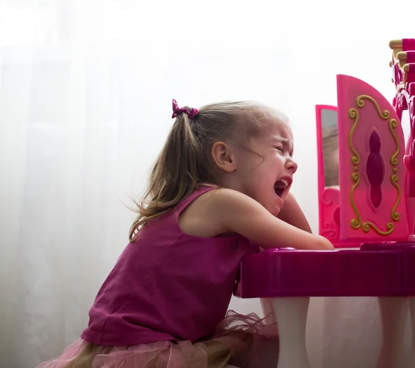 Beautiful little girl, showing emotions, crying, offended Princess — Stock Photo, Image