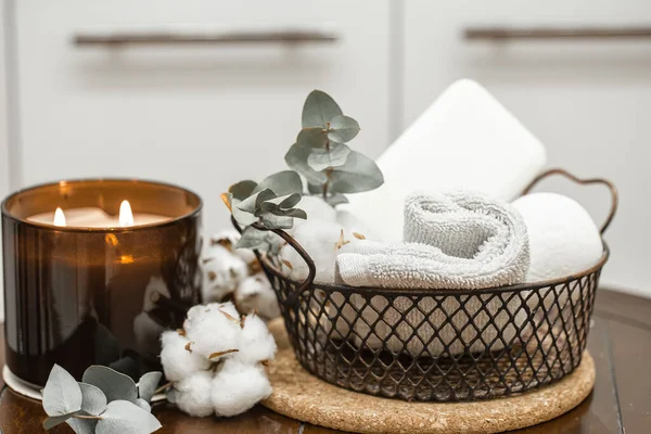 Cozy Composition Clean Bath Towels Hygiene Body Care Concept — Stock Photo, Image