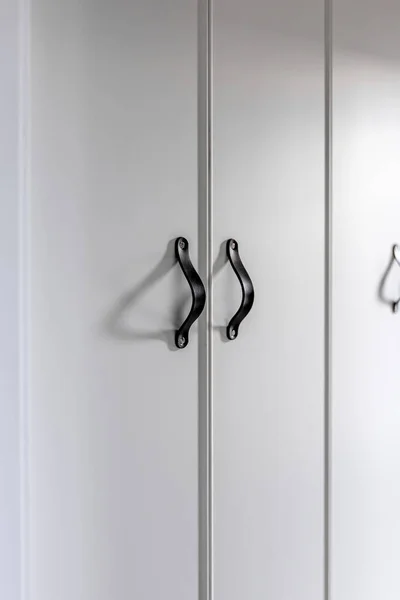 Interior Modern Residential Home Detail Black Kitchen Drawer Door Handles — Stock Photo, Image