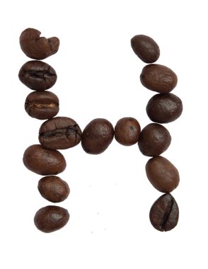 İzole alfabesi; H yapmak kahve çekirdeği beyaz zemin üzerine gelen