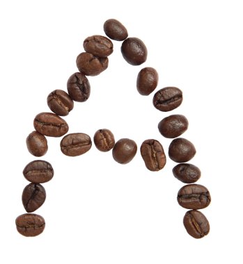 İzole alfabesi; Kahve çekirdeği beyaz arka plan üzerinde bir make