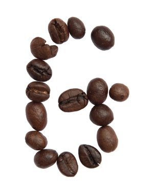 İzole alfabesi; G yapmak kahve çekirdeği beyaz zemin üzerine gelen