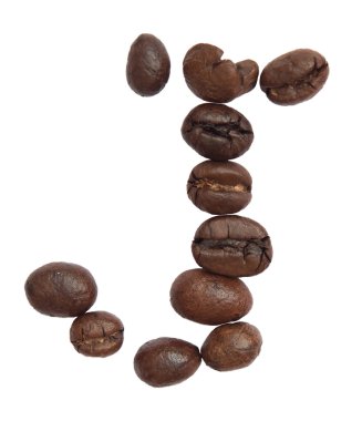 İzole alfabesi; J yapmak kahve çekirdeği beyaz zemin üzerine gelen