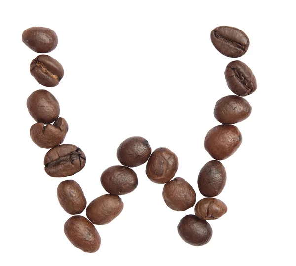 Isolerade alfabetet; W göra från kaffebönor på vit bakgrund — Stockfoto