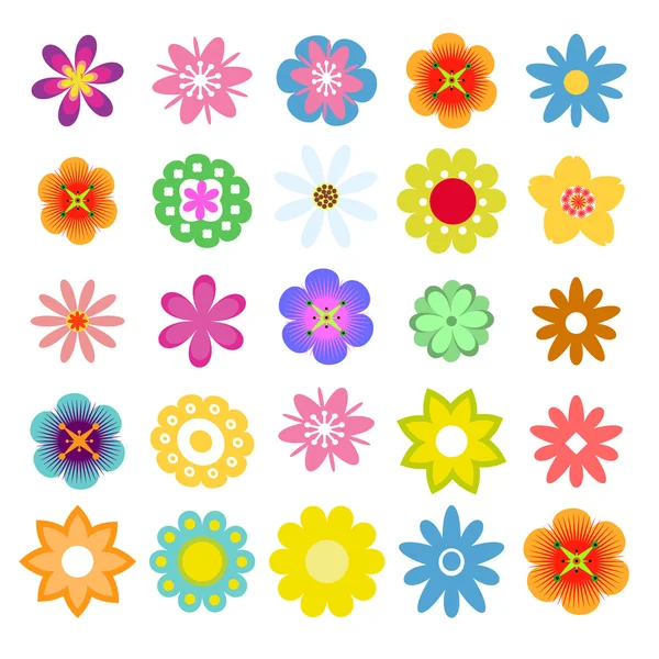 Conjunto de ícones de flores planas em silhueta isolada. Design retro bonito em cores brilhantes flores . —  Vetores de Stock