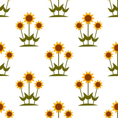 Beyaz zemin üzerine sarı ayçiçeği ile vektör seamless modeli.