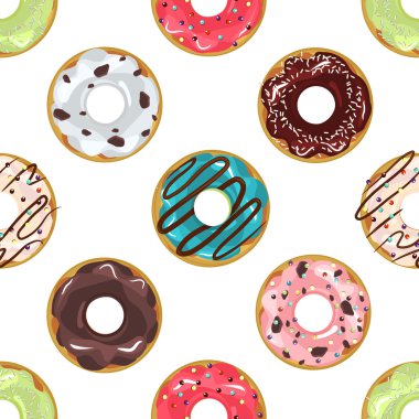 Renkli cam Dikişsiz desen vektör ile sevimli çörek.