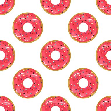 Renkli cam Dikişsiz desen vektör ile sevimli çörek.