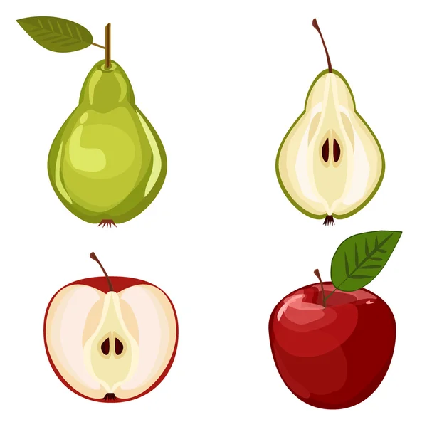 Φρούτα διανυσματικά εικονογράφηση μήλο και αχλάδι — Διανυσματικό Αρχείο