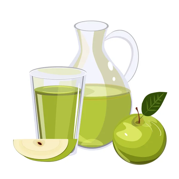 Jarra llena de jugo de manzana aislado en el vector blanco . — Vector de stock