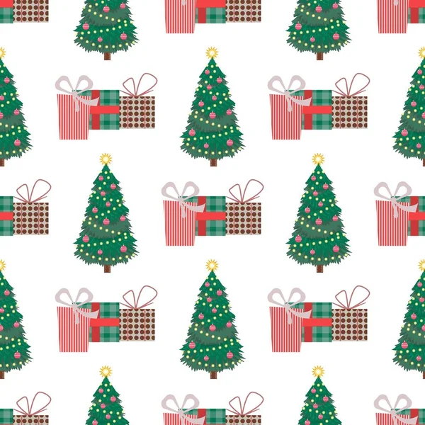 Natal sem costura padrão Feliz Ano Novo férias de inverno fundo decorativo papel vetor ilustração. — Vetor de Stock