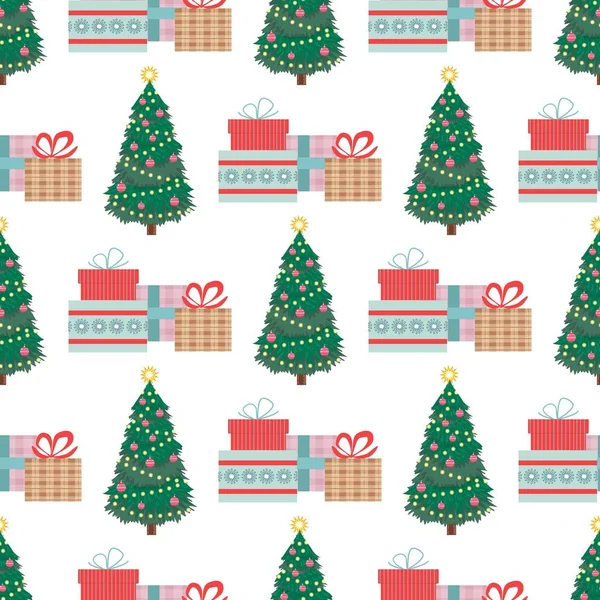 Natal sem costura padrão Feliz Ano Novo férias de inverno fundo decorativo papel vetor ilustração. — Vetor de Stock