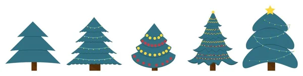 Christmas trees vector illustration. Collection of christmas trees with holiday garland decoration. — Stock Vector
