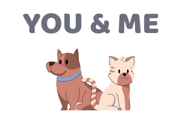 Sevimli kedi ve köpek kartpostal üzerinde klasik stil yaratıcı tasarım Sen benim en iyi arkadaşımsın