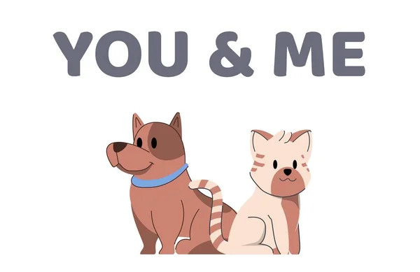 Симпатичные кошка и собака на открытке в винтажном стиле креативного дизайна Ты мой лучший друг Векторная Графика