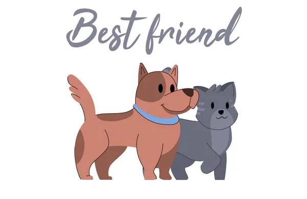 Cute cat and dog on a postcard in vintage style creative design You are my best friend — Stock Vector
