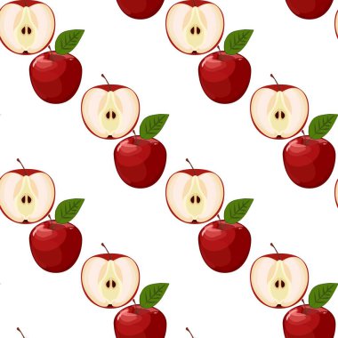 Kırmızı elmalar ve yapraklarla kusursuz bir arkaplan.