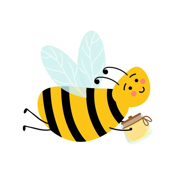 Miel abeille dessin animé insecte personnage heureux mouche illustration. — Image vectorielle