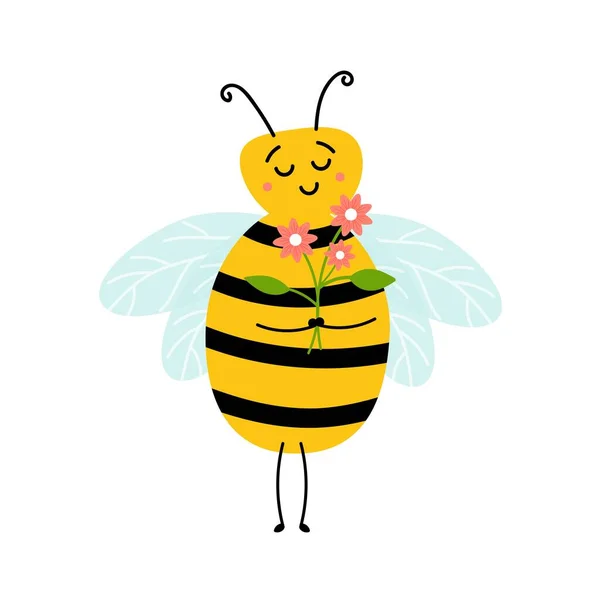 Miel abeille dessin animé insecte personnage heureux mouche illustration. — Image vectorielle