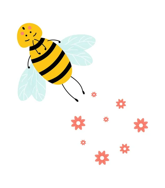 Abeja de la miel de dibujos animados personaje insecto mosca feliz ilustración. — Vector de stock