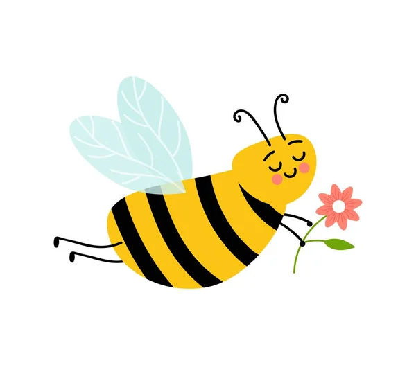 Медова бджола мультяшний персонаж комах щаслива ілюстрація мухи . — стоковий вектор