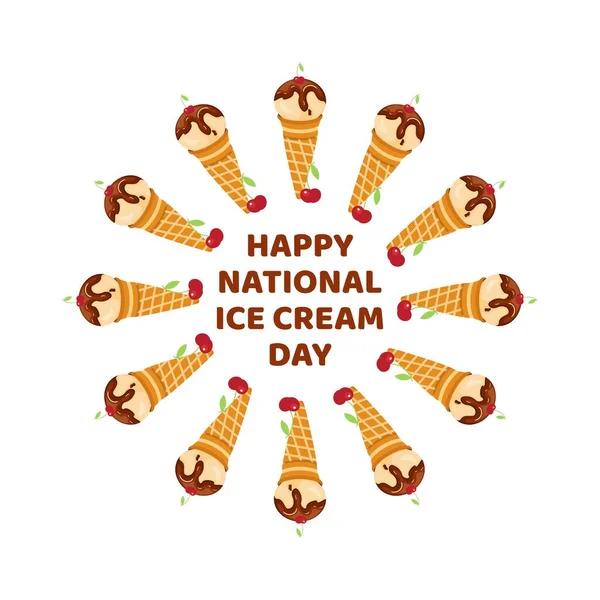 Национальным Днем Мороженого Плакат Сладкая Открытка Холодным Десертом Шоколадное Мороженое Лицензионные Стоковые Иллюстрации