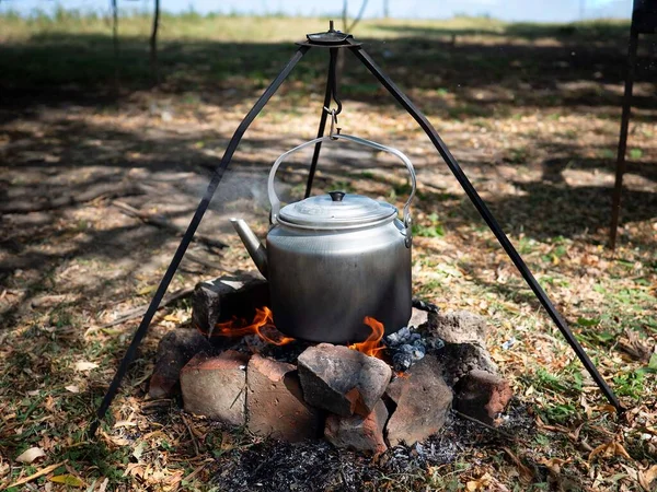 Hervidor Agua Fuego Fondo Naturaleza Imágenes De Stock Sin Royalties Gratis