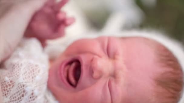 Min mor vaggor en nyfödd bebis i famnen — Stockvideo