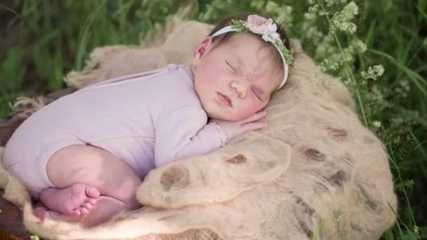 Dormir niña recién nacida — Vídeo de stock