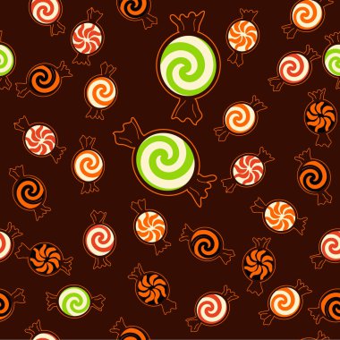 Şekerlerle cadılar bayramının kusursuz arkaplanının vektör çizimi