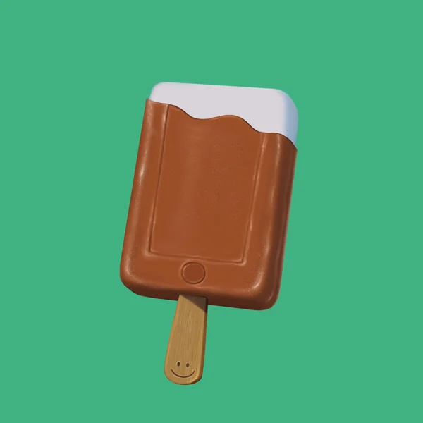 插图巧克力冰激淋的微笑智能手机 — 图库照片