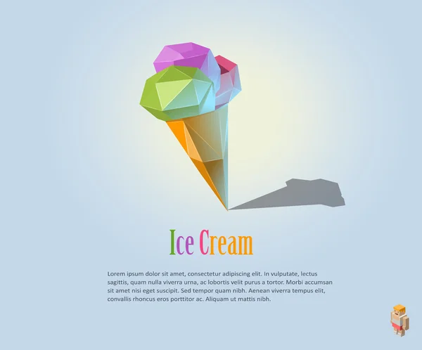 Stampa Illustrazione poligonale vettoriale di gelato su cono di cialda, icona alimentare moderna, basso poli stile — Vettoriale Stock