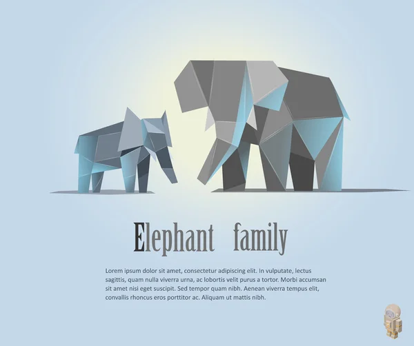 Geometric elephant family illustration in polygonal style.  low poly. Animal triangle icon. Modern isolated object — Stock Vector