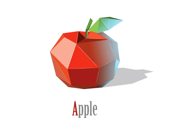 Vector illustration of polygonal red apple with leaf, modern low poly icon — Stock Vector