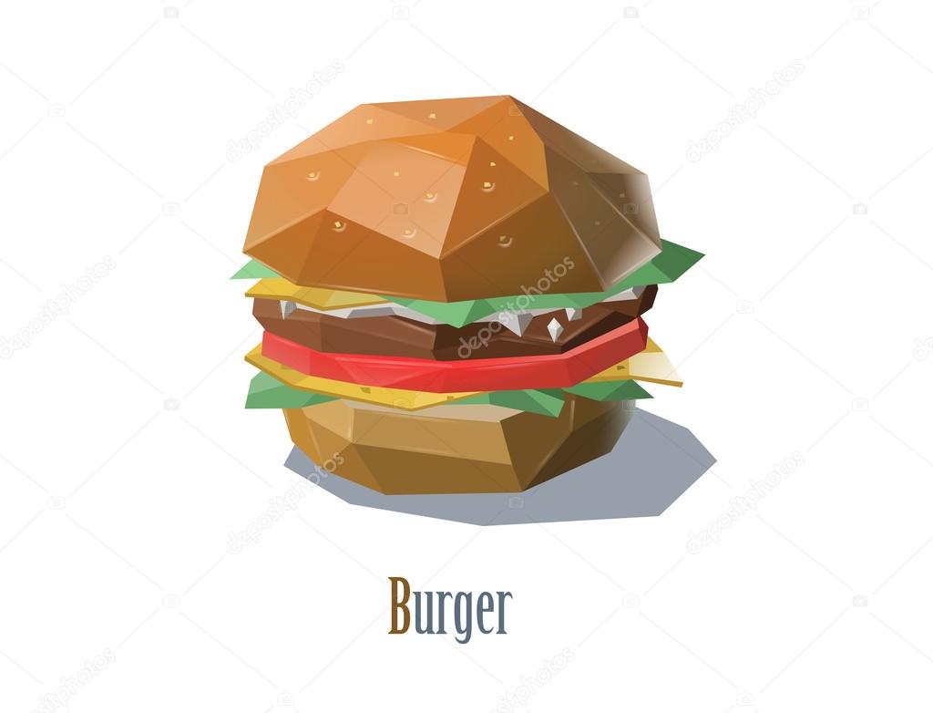 vector illustration of a hamburger, polygonal object, fast food