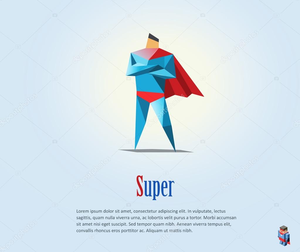 Vector illustration of super hero, origami style icon
