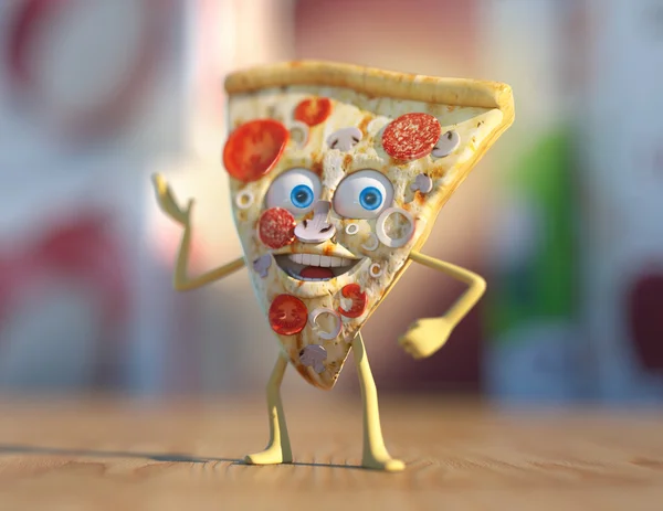 3D illusztráció szelet pizza, vicces rajzfilmfigura, pizza szemmel — Stock Fotó